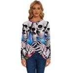 Floral Skeletons Long Sleeve Crew Neck Pullover Top