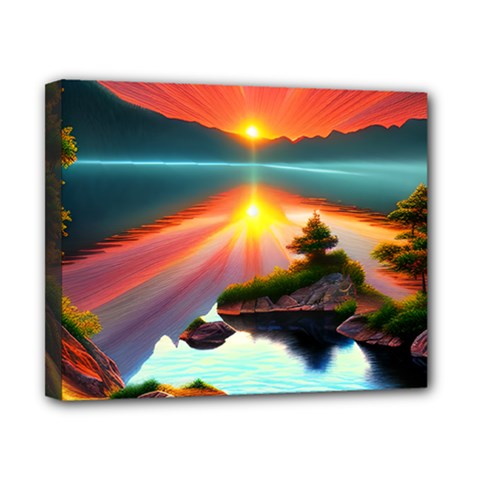 Sunset Over A Lake Canvas 10  x 8  (Stretched) from ArtsNow.com
