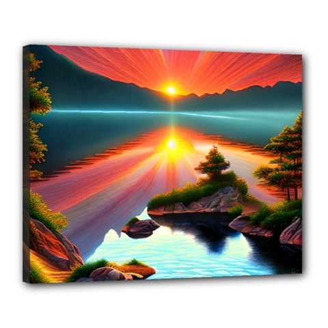 Sunset Over A Lake Canvas 20  x 16  (Stretched) from ArtsNow.com