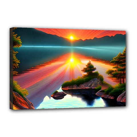 Sunset Over A Lake Canvas 18  x 12  (Stretched) from ArtsNow.com
