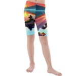 Sunset Over A Lake Kids  Mid Length Swim Shorts