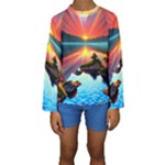 Sunset Over A Lake Kids  Long Sleeve Swimwear