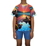 Sunset Over A Lake Kids  Short Sleeve Swimwear