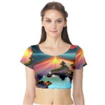 Sunset Over A Lake Short Sleeve Crop Top