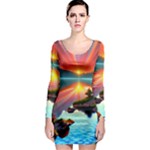 Sunset Over A Lake Long Sleeve Bodycon Dress