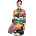 Sunset Over A Lake Long Sleeve Chiffon Shirt Dress