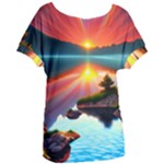 Sunset Over A Lake Women s Oversized Tee