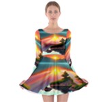 Sunset Over A Lake Long Sleeve Skater Dress