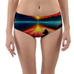 Sunset Over A Lake Reversible Mid-Waist Bikini Bottoms