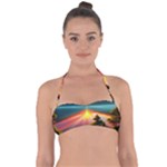 Sunset Over A Lake Halter Bandeau Bikini Top