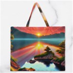 Sunset Over A Lake Zipper Large Tote Bag