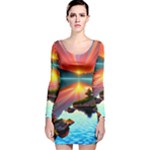 Sunset Over A Lake Long Sleeve Velvet Bodycon Dress