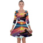 Sunset Over A Lake Quarter Sleeve Skater Dress