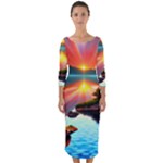 Sunset Over A Lake Quarter Sleeve Midi Bodycon Dress