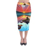 Sunset Over A Lake Midi Pencil Skirt