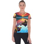 Sunset Over A Lake Short Sleeve Sports Top 