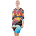 Sunset Over A Lake Quarter Sleeve Hood Bodycon Dress