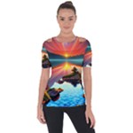 Sunset Over A Lake Shoulder Cut Out Short Sleeve Top