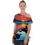 Sunset Over A Lake Off Shoulder Tie-Up Tee