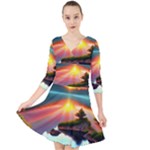 Sunset Over A Lake Quarter Sleeve Front Wrap Dress