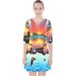 Sunset Over A Lake Quarter Sleeve Pocket Dress