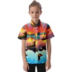 Sunset Over A Lake Kids  Short Sleeve Shirt