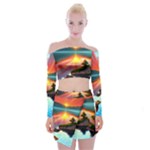 Sunset Over A Lake Off Shoulder Top with Mini Skirt Set