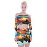 Sunset Over A Lake Off Shoulder Top with Mini Skirt Set