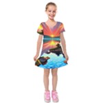 Sunset Over A Lake Kids  Short Sleeve Velvet Dress