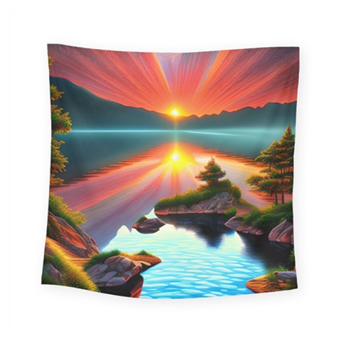 Sunset Over A Lake Square Tapestry (Small) from ArtsNow.com