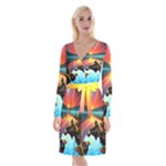 Sunset Over A Lake Long Sleeve Velvet Front Wrap Dress