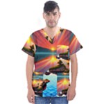 Sunset Over A Lake Men s V-Neck Scrub Top