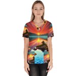 Sunset Over A Lake Women s V-Neck Scrub Top