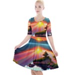 Sunset Over A Lake Quarter Sleeve A-Line Dress