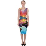 Sunset Over A Lake Sleeveless Pencil Dress