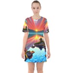 Sunset Over A Lake Sixties Short Sleeve Mini Dress