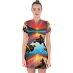 Sunset Over A Lake Drop Hem Mini Chiffon Dress