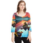 Sunset Over A Lake Chiffon Quarter Sleeve Blouse