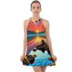 Sunset Over A Lake Halter Tie Back Chiffon Dress