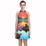 Sunset Over A Lake Velvet Halter Neckline Dress 