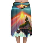 Sunset Over A Lake Velvet Flared Midi Skirt