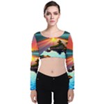 Sunset Over A Lake Velvet Long Sleeve Crop Top