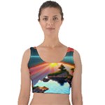 Sunset Over A Lake Velvet Crop Top