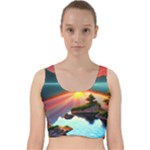 Sunset Over A Lake Velvet Racer Back Crop Top