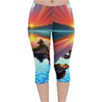 Sunset Over A Lake Velvet Capri Leggings 