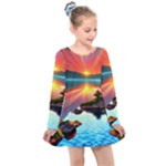 Sunset Over A Lake Kids  Long Sleeve Dress