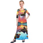 Sunset Over A Lake Kids  Quarter Sleeve Maxi Dress