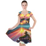 Sunset Over A Lake Cap Sleeve Midi Dress