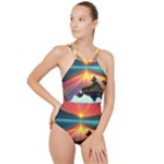 Sunset Over A Lake High Neck One Piece Swimsuit