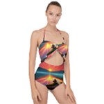 Sunset Over A Lake Scallop Top Cut Out Swimsuit